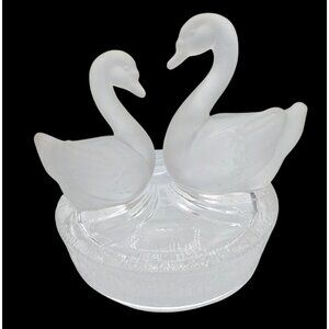 Frosted Glass Swans Royal Crystal Rock Figurine Made in Italy Vintage 5 Inches